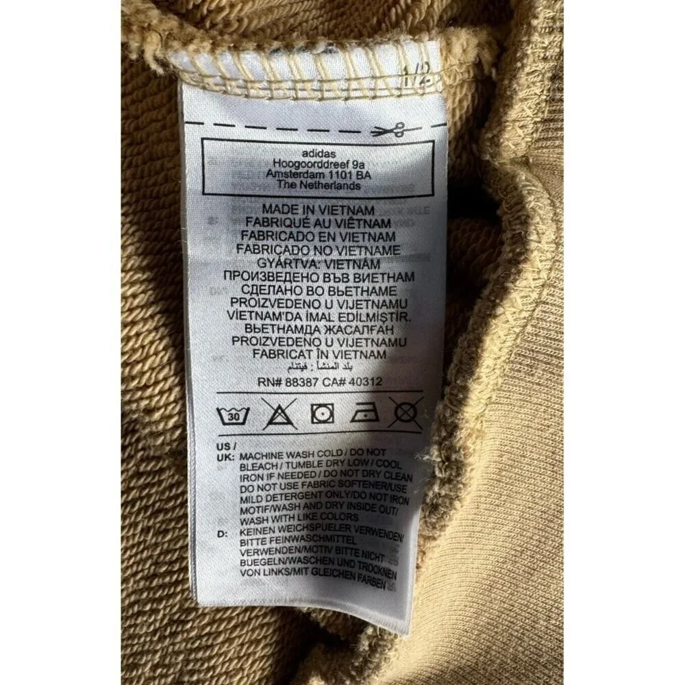 Adidas Men's Sz M Blocked Bold Hoodie Beige Pullover Trefoil Logo (HE0075)